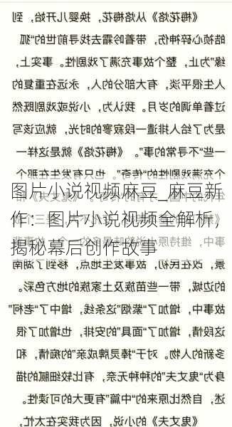 图片小说视频麻豆_麻豆新作：图片小说视频全解析，揭秘幕后创作故事